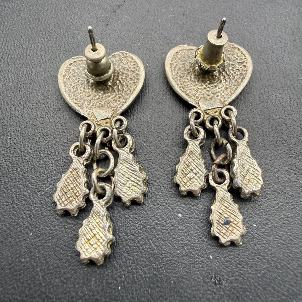 Heart-Shaped Dangle Earrings With Multicolor Enamel Design & Teardrop Charms - Picture 5 of 5